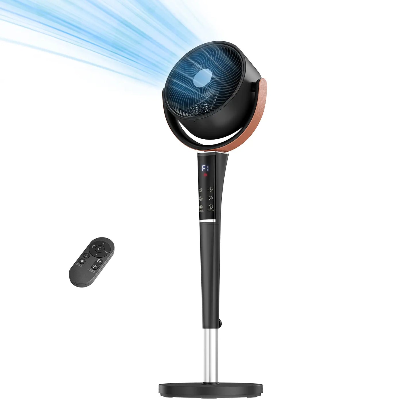 Quiet 20dB DC Pedestal Fan: 15 Speeds, 5 Modes, 120° Oscillation, 1050CFM, 12H Timer, 37-45" Height, LED & Remote