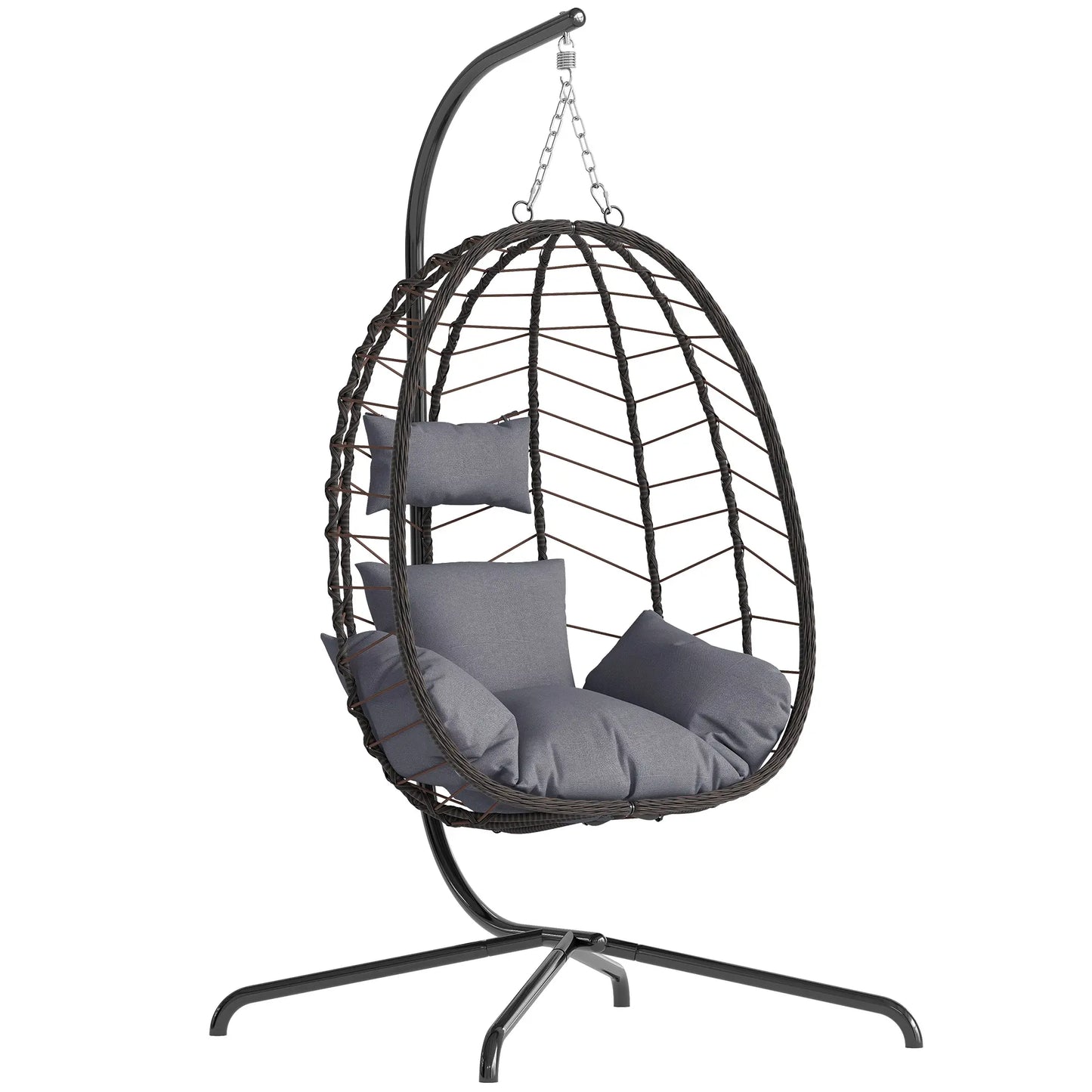 Rattan Egg Chair with Stand 350lbs | Handwoven Cushioned Swing Indoor Outdoor