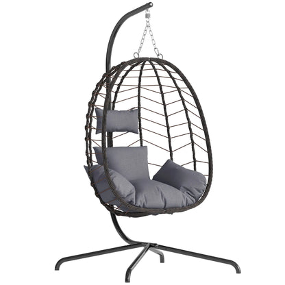 Rattan Egg Chair with Stand 350lbs | Handwoven Cushioned Swing Indoor Outdoor