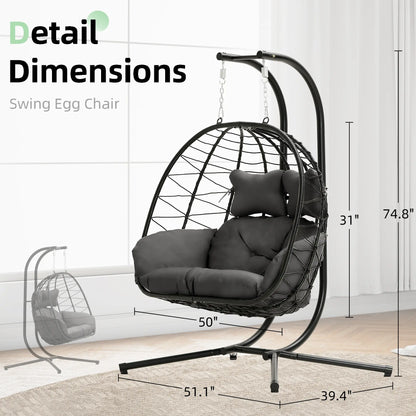 Double Egg Chair 700lbs | Foldable PE Wicker Patio Swing