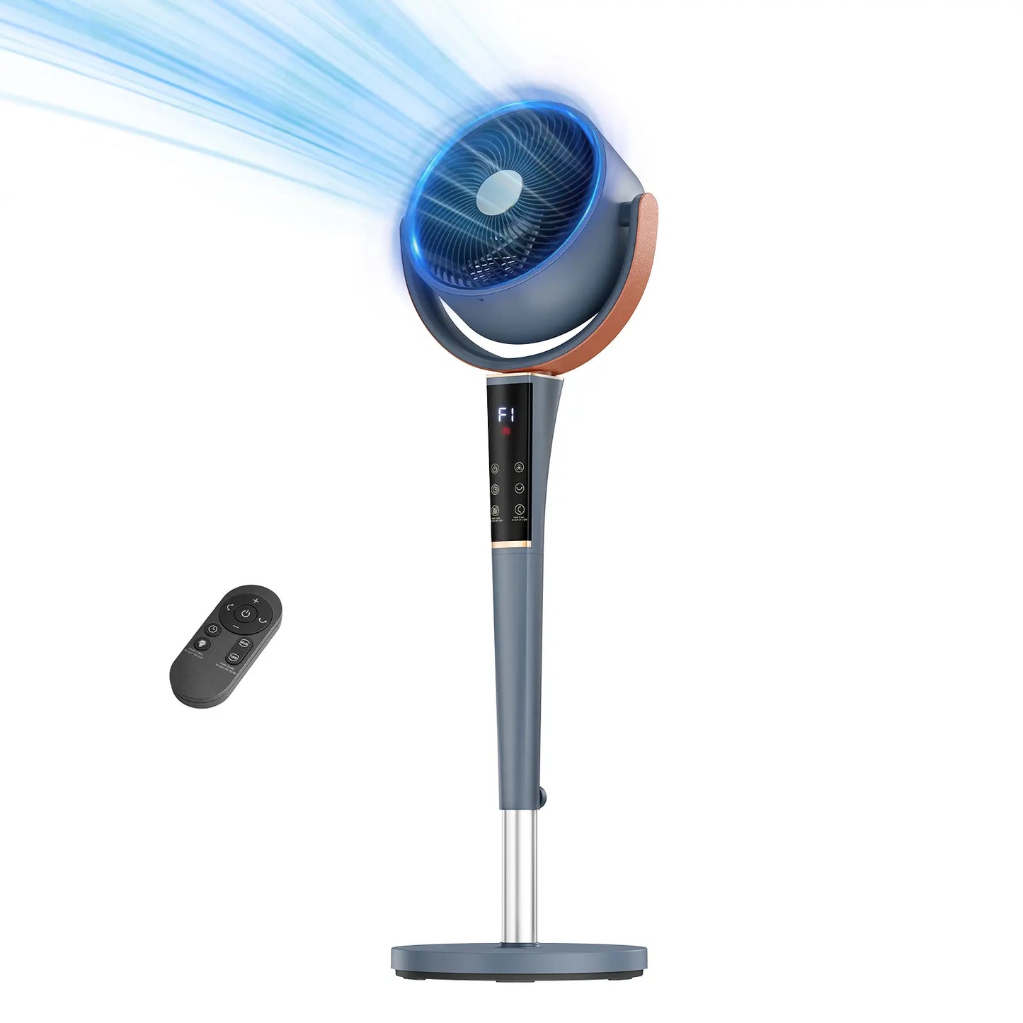 Quiet 20dB DC Pedestal Fan: 15 Speeds, 5 Modes, 120° Oscillation, 1050CFM, 12H Timer, 37-45" Height, LED & Remote