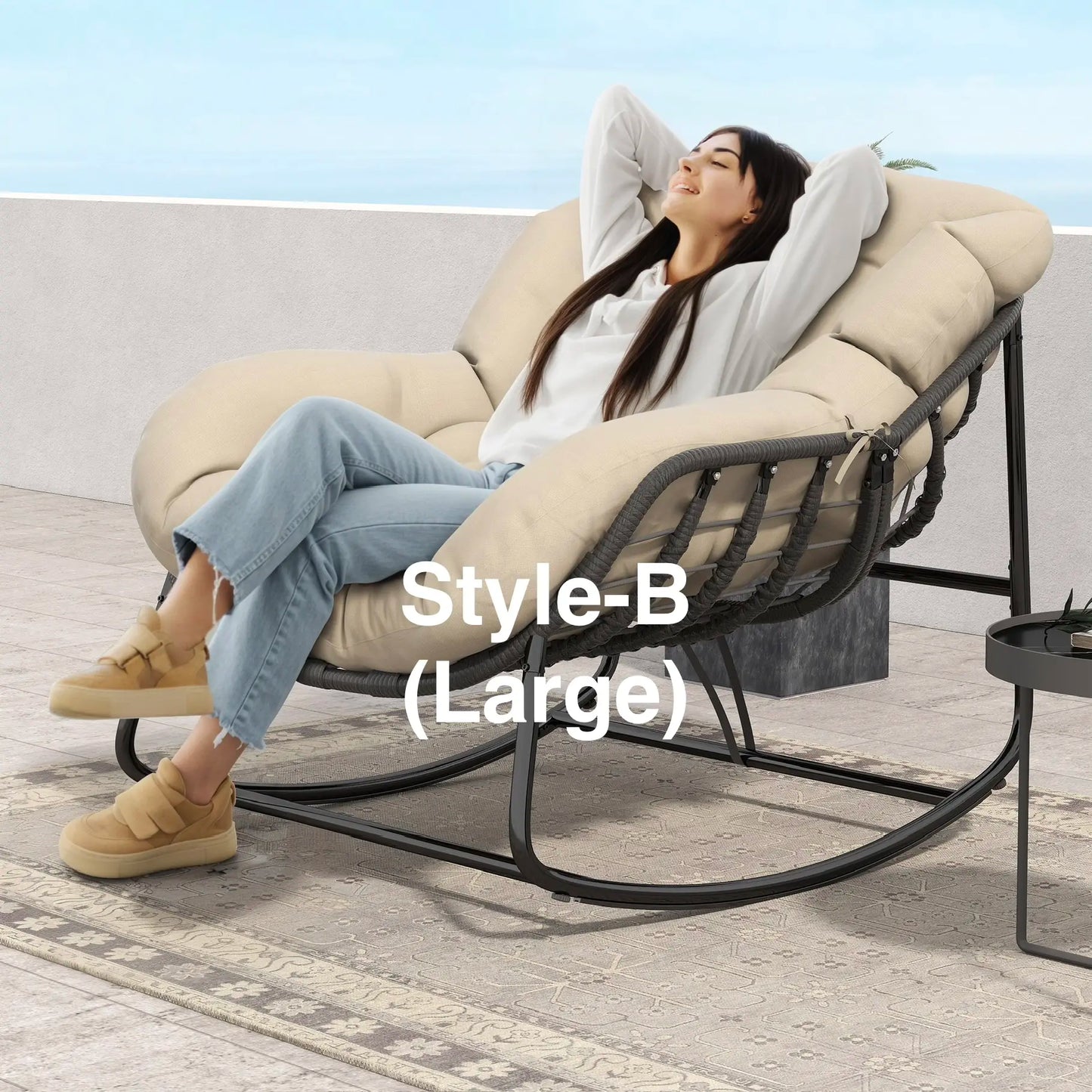 Indoor Outdoor Egg Rocker 450/550lbs | Thick Padded Cushion Adjustable Backrest