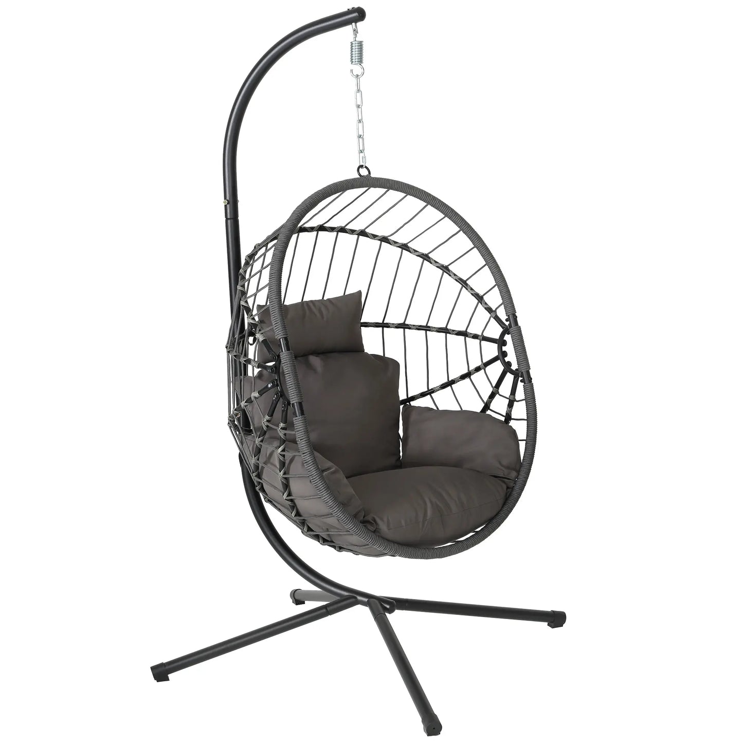 Rattan Egg Chair with Stand 350lbs | Handwoven Cushioned Swing Indoor Outdoor