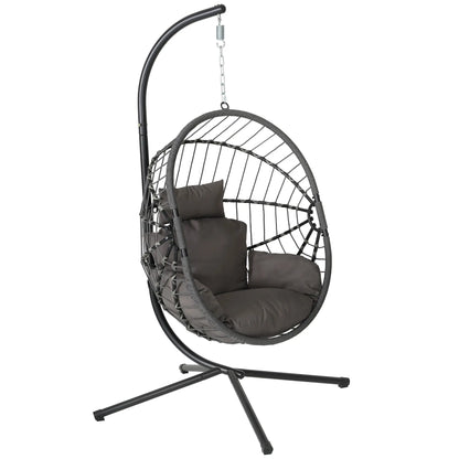 Rattan Egg Chair with Stand 350lbs | Handwoven Cushioned Swing Indoor Outdoor