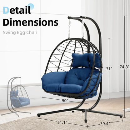Double Egg Chair 700lbs | Foldable PE Wicker Patio Swing