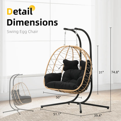 Double Egg Chair 700lbs | Foldable PE Wicker Patio Swing