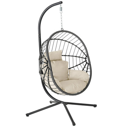 Rattan Egg Chair with Stand 350lbs | Handwoven Cushioned Swing Indoor Outdoor