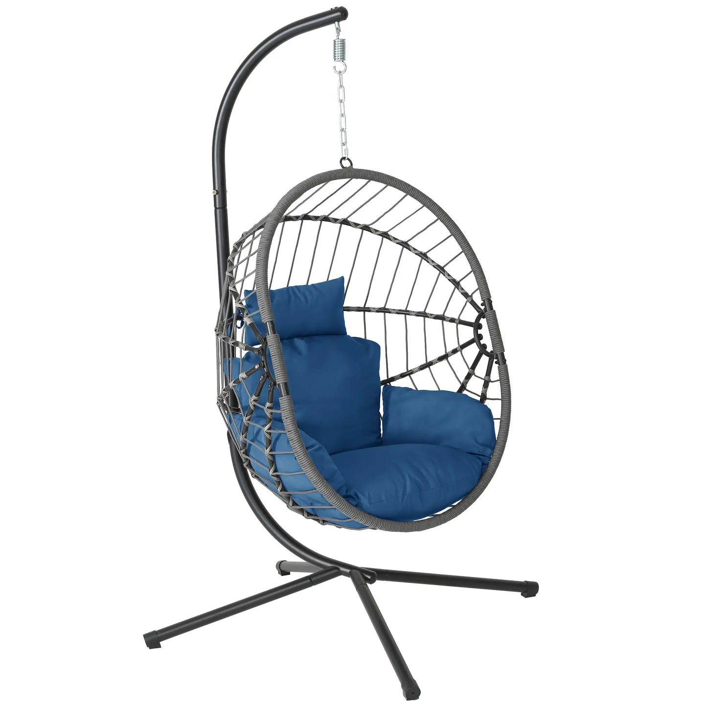 Rattan Egg Chair with Stand 350lbs | Handwoven Cushioned Swing Indoor Outdoor