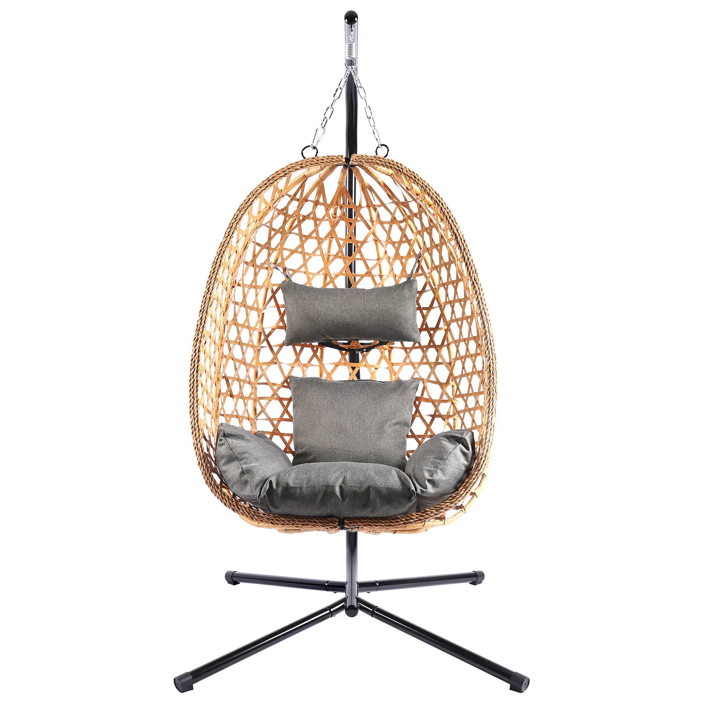 Rattan Egg Chair with Stand 350lbs | Handwoven Cushioned Swing Indoor Outdoor