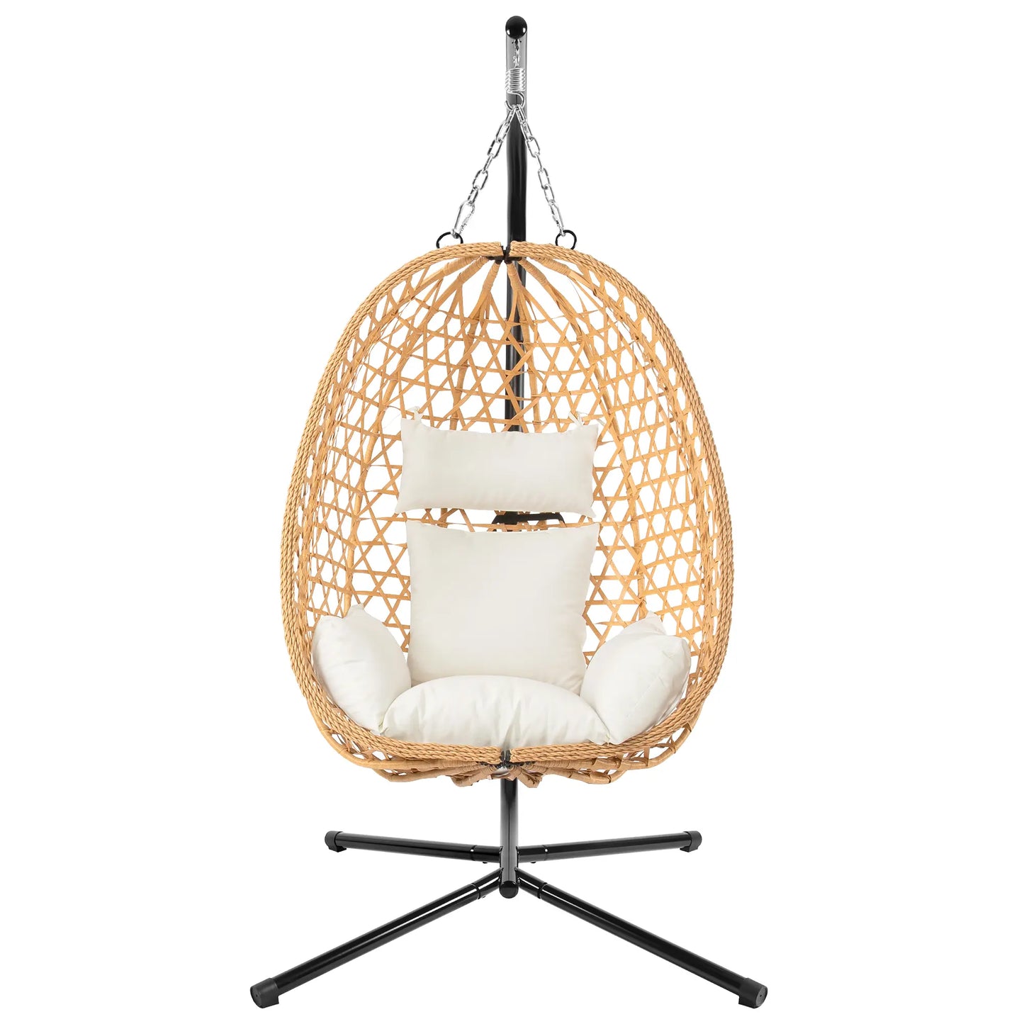 Rattan Egg Chair with Stand 350lbs | Handwoven Cushioned Swing Indoor Outdoor
