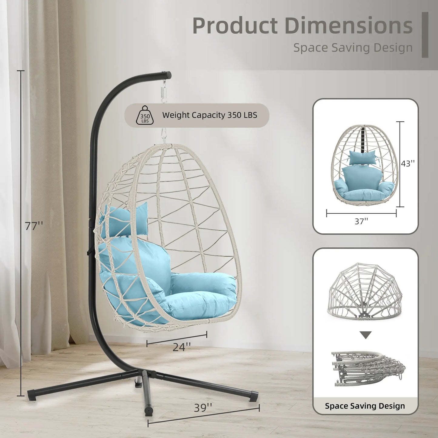 Rattan Egg Chair with Stand 350lbs | Handwoven Cushioned Swing Indoor Outdoor