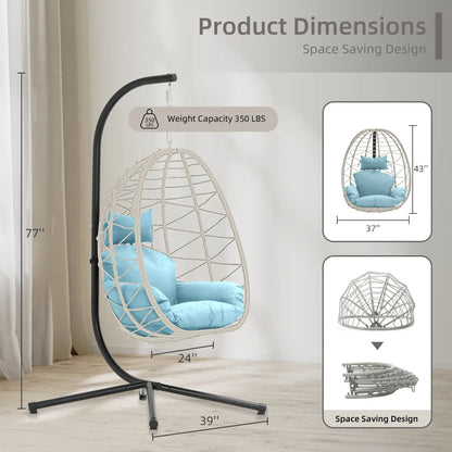 Rattan Egg Chair with Stand 350lbs | Handwoven Cushioned Swing Indoor Outdoor