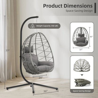 Rattan Egg Chair with Stand 350lbs | Handwoven Cushioned Swing Indoor Outdoor