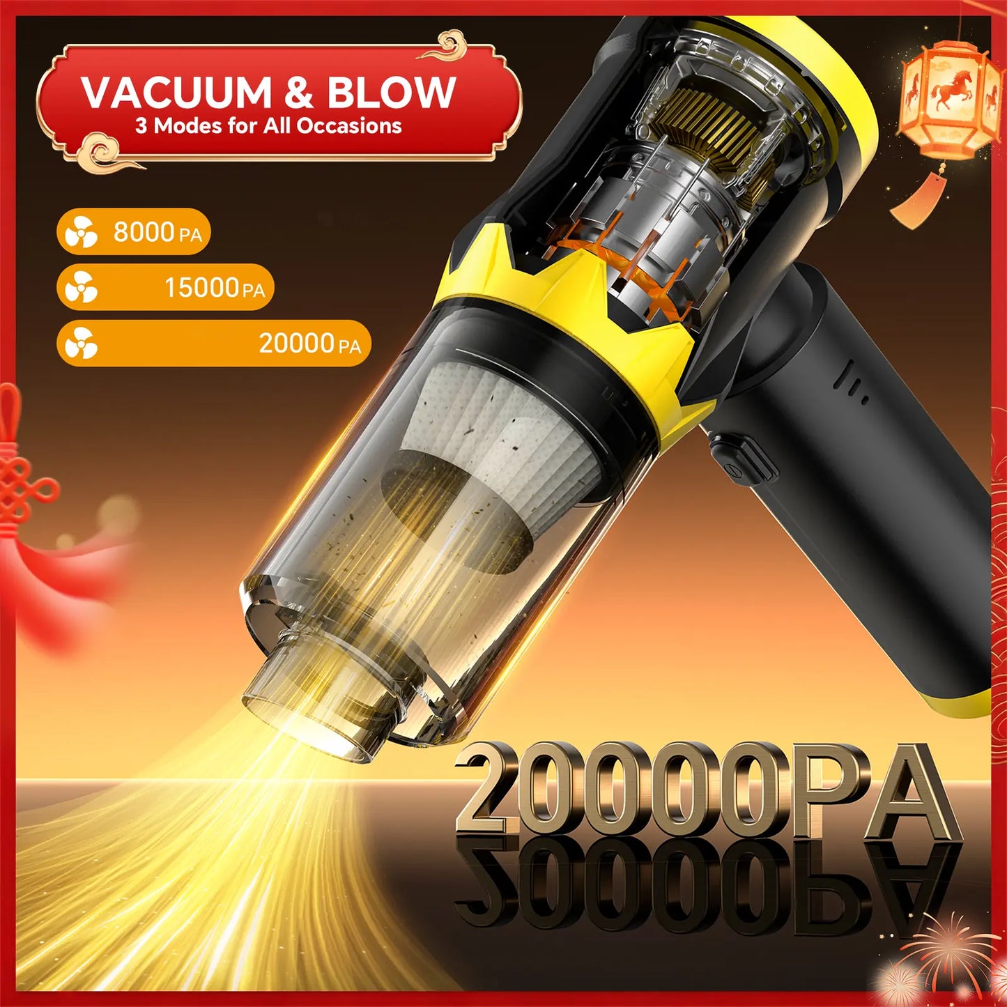 20KPa Wireless Car Vacuum | 4-in-1 Portable | Type-C Fast Charging