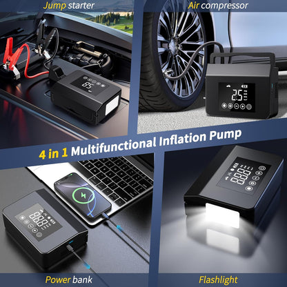 4000A Portable Car Jump Starter with 150PSI Tire Inflator, 12V Battery Booster, 15000mAh Power Bank & LED Light
