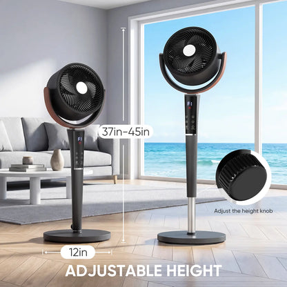 Quiet 20dB DC Pedestal Fan: 15 Speeds, 5 Modes, 120° Oscillation, 1050CFM, 12H Timer, 37-45" Height, LED & Remote