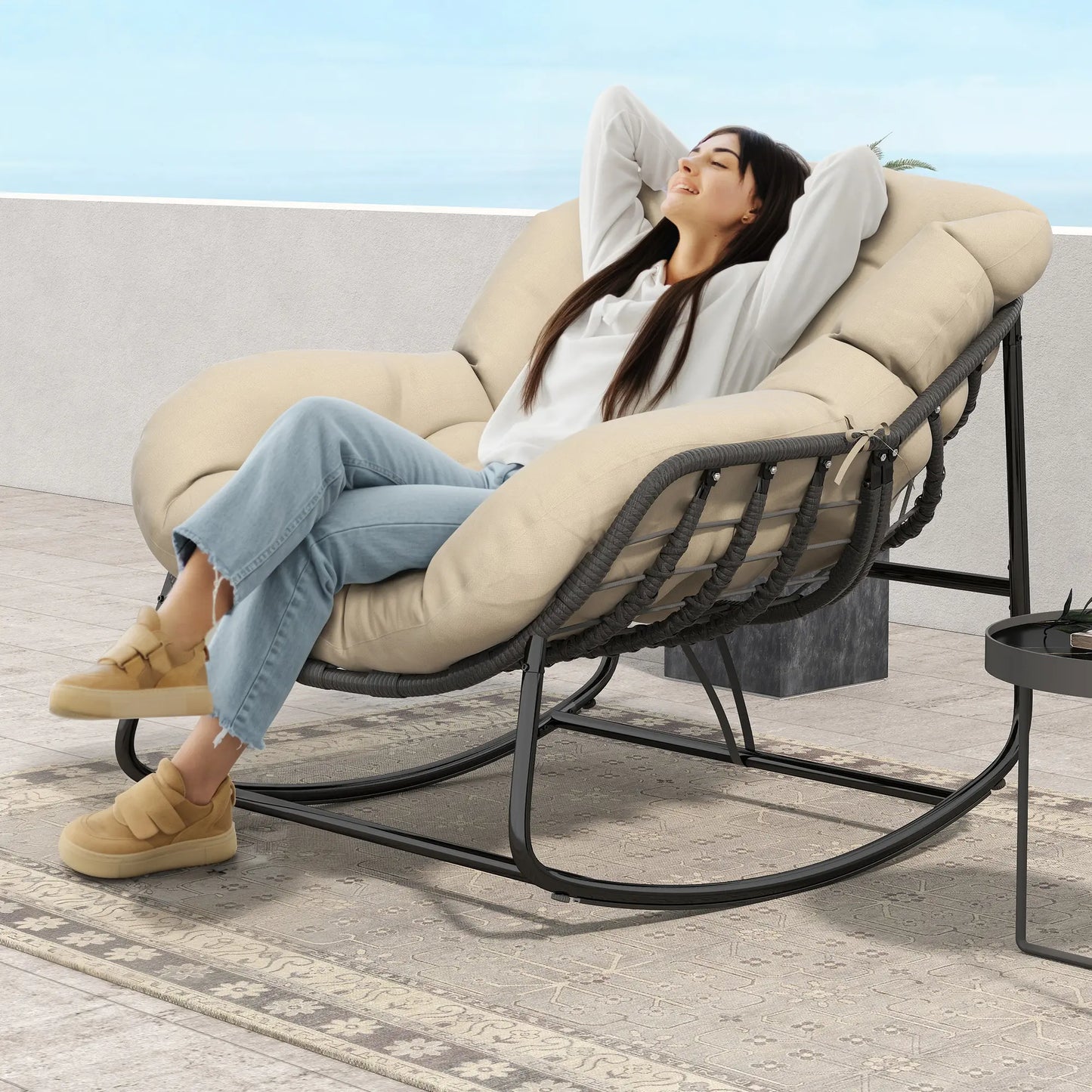 Indoor Outdoor Egg Rocker 450/550lbs | Thick Padded Cushion Adjustable Backrest