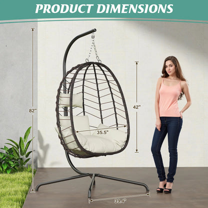 Rattan Egg Chair with Stand 350lbs | Handwoven Cushioned Swing Indoor Outdoor
