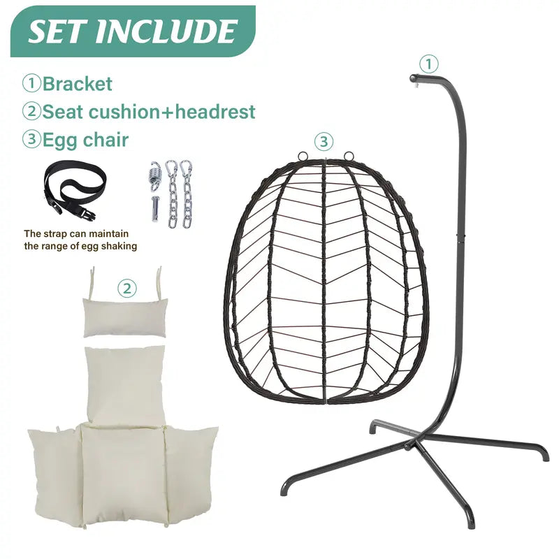 Rattan Egg Chair with Stand 350lbs | Handwoven Cushioned Swing Indoor Outdoor