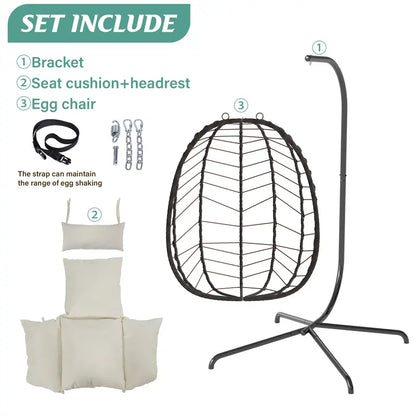 Rattan Egg Chair with Stand 350lbs | Handwoven Cushioned Swing Indoor Outdoor