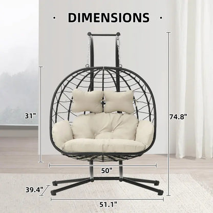 Double Egg Chair 700lbs | Foldable PE Wicker Patio Swing