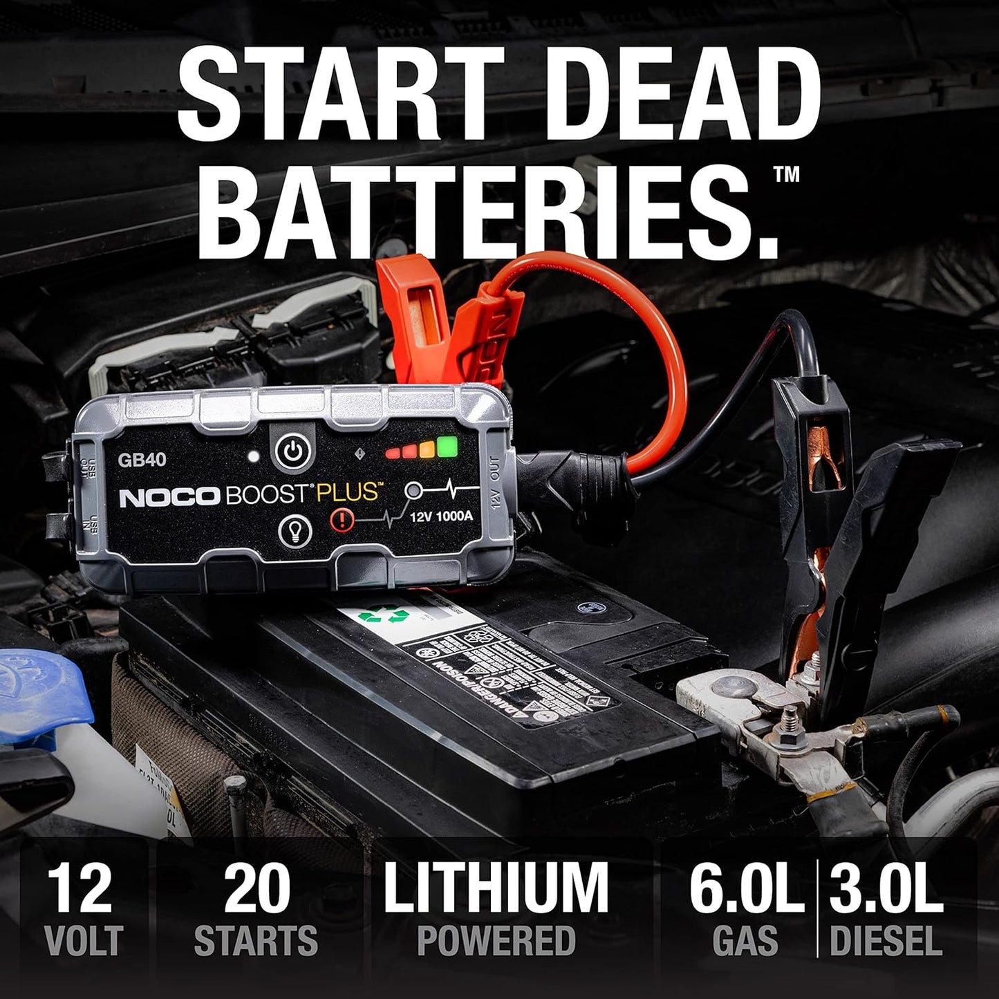 Boost GB40 1000A UltraSafe Jump Starter – 6.0L Gas / 3.0L Diesel, Power Bank