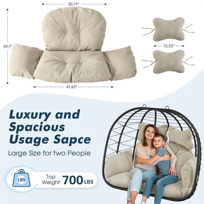 Double Egg Chair 700lbs | Foldable PE Wicker Patio Swing