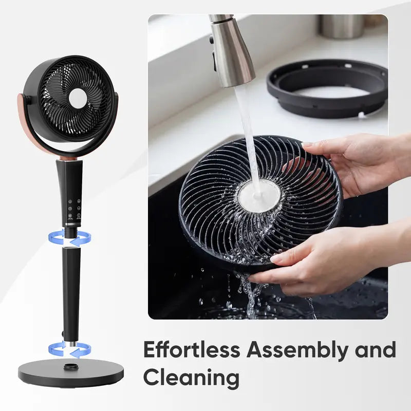 Quiet 20dB DC Pedestal Fan: 15 Speeds, 5 Modes, 120° Oscillation, 1050CFM, 12H Timer, 37-45" Height, LED & Remote