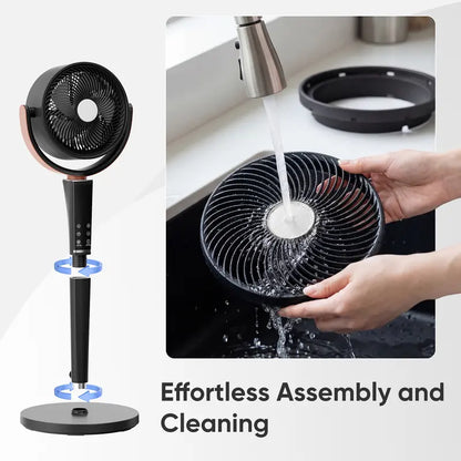 Quiet 20dB DC Pedestal Fan: 15 Speeds, 5 Modes, 120° Oscillation, 1050CFM, 12H Timer, 37-45" Height, LED & Remote