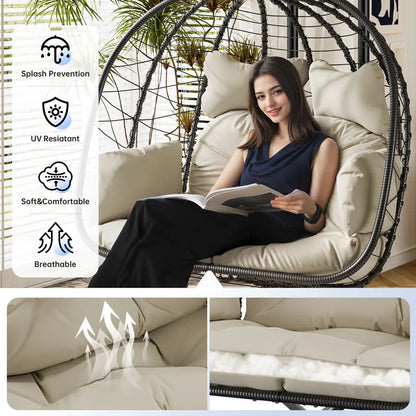 Double Egg Chair 700lbs | Foldable PE Wicker Patio Swing