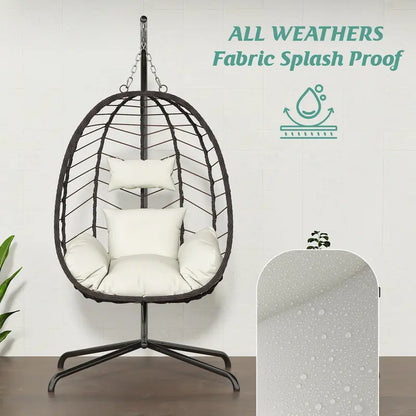 Rattan Egg Chair with Stand 350lbs | Handwoven Cushioned Swing Indoor Outdoor