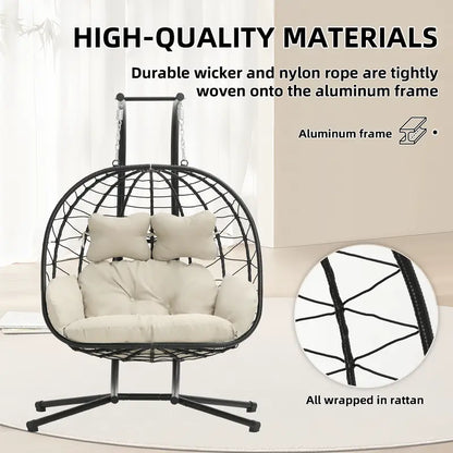 Double Egg Chair 700lbs | Foldable PE Wicker Patio Swing